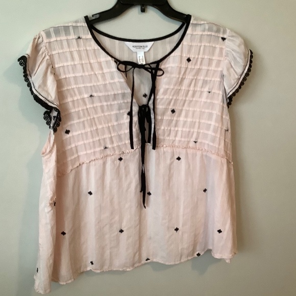 Addition Elle Tops - Pink Addition Elle Top with Black Embroidery 2X